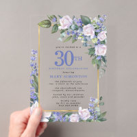 Blue White Gold Floral 30. Geburtstag