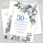 Blue White Gold Floral 30. Geburtstag Party Einladungspostkarte<br><div class="desc">Ehre eine besondere Frau mit dieser eleganten und weiblichen Geburtstagsfeier Postcard.</div>