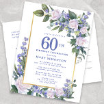 Blue White Gold Floral 60. Geburtstagsparty Einladungspostkarte<br><div class="desc">Ehre eine besondere Frau mit dieser eleganten und weiblichen Geburtstagsfeier Postcard.</div>