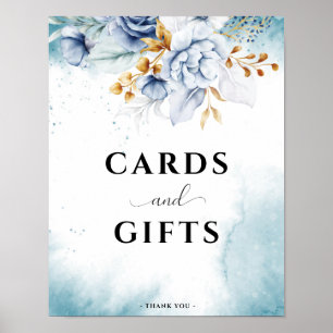 Blue White Gold Floral Wedding Cards & Gifs Poster