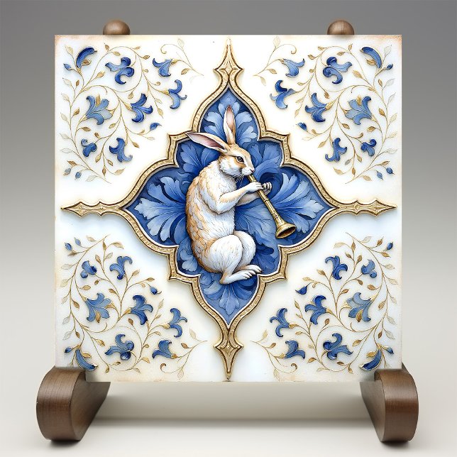Blue White Gold Hare Mittelalterliche Skulptur Fliese (Von Creator hochgeladen)