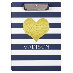 Blue White Gold Herzdesign Ihr Name Klemmbrett