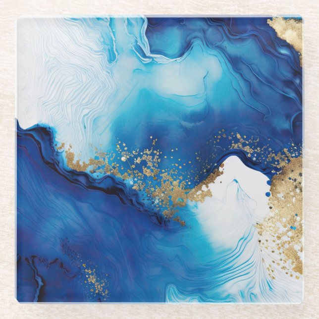 Blue White Gold Infusion Glasuntersetzer (Vorderseite)