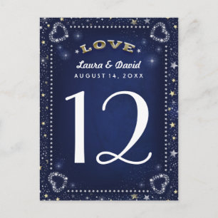 Blue White & Gold Liebe & Stars Tischnummer Cards