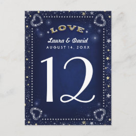 Blue White & Gold Liebe & Stars Tischnummer Cards