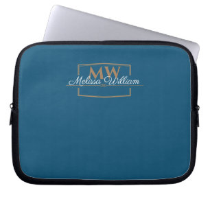 Blue White Gold Monogram Name Script Laptopschutzhülle