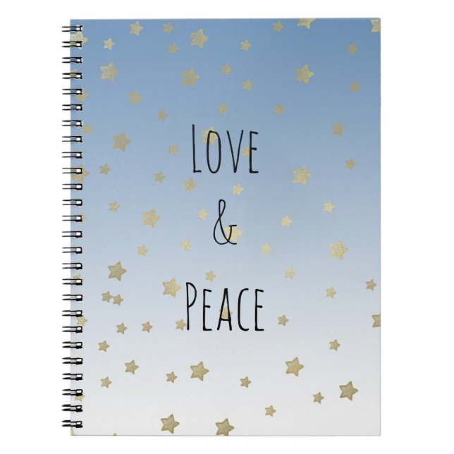 Blue White Gold Stars Liebe Peace Notizblock (Vorderseite)