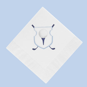 Blue & White Golf Wappen, Watercolor Golf Party Serviette