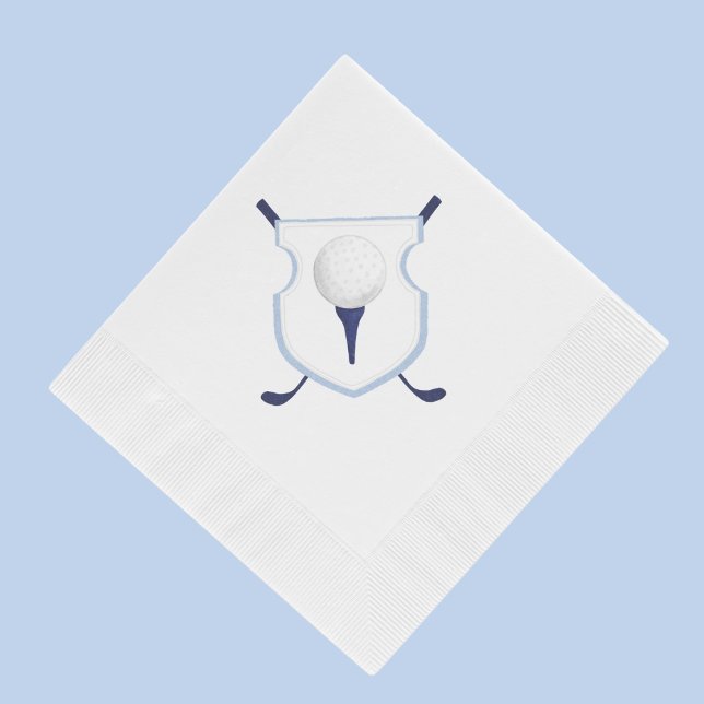 Blue & White Golf Wappen, Watercolor Golf Party Serviette (Von Creator hochgeladen)