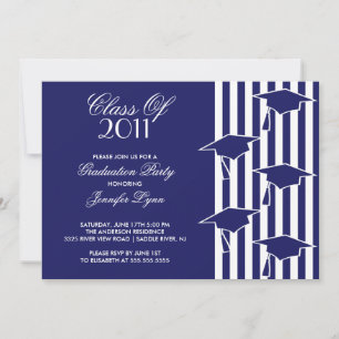 Blue & White Grad Hats Abschluss Einladung