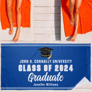 Blue White Graduate 2024 Abschluss Keepake Strandtuch