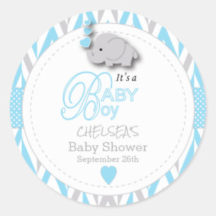 Blue, White Gray Elephant Baby Dusche 2 Runder Aufkleber