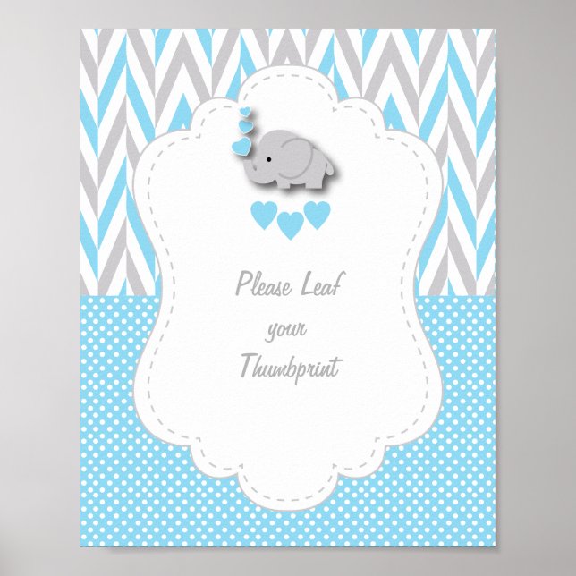 Blue, White Gray Elephant Baby Dusche 4 Poster (Vorne)
