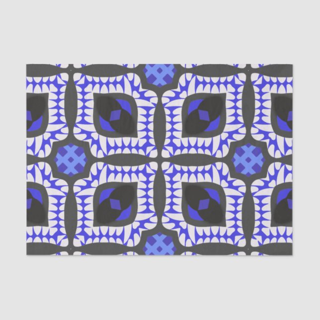 Blue White Gray Ethnic Boho African Tribal Muster Seidenpapier (Vorderseite)