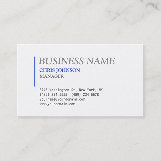 Blue & White Gray Stylish Manager Business Card Visitenkarte (Vorderseite)
