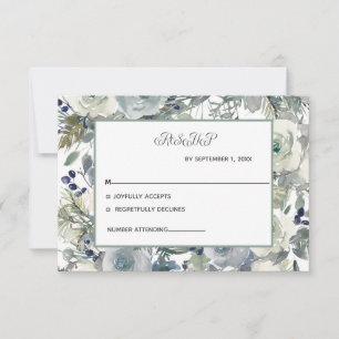 Blue White Green Floral Wedding RSVP Karte