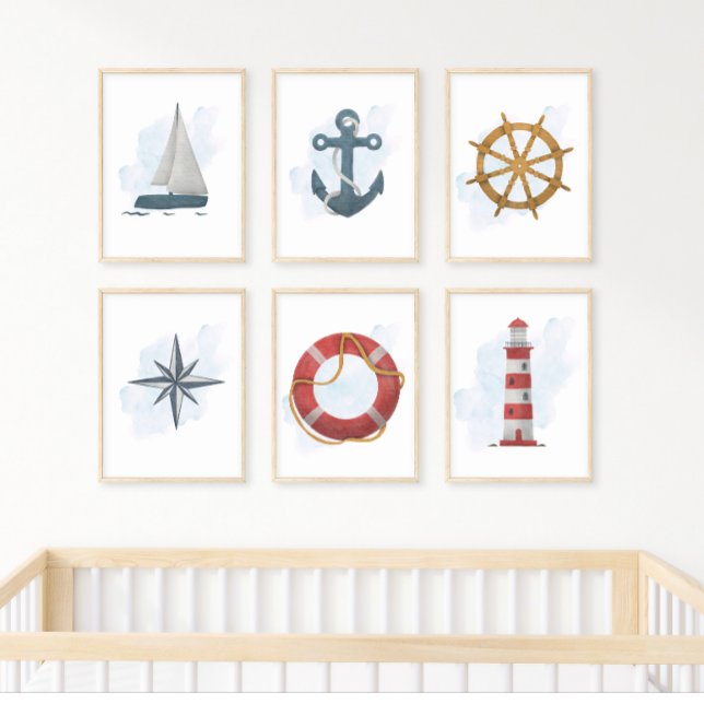 Blue White Grey Compass Rose Nautic Ocean Theme Poster (Von Creator hochgeladen)