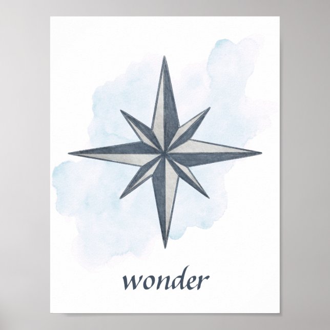 Blue White Grey Compass Rose Nautic Ocean Theme Poster (Vorne)