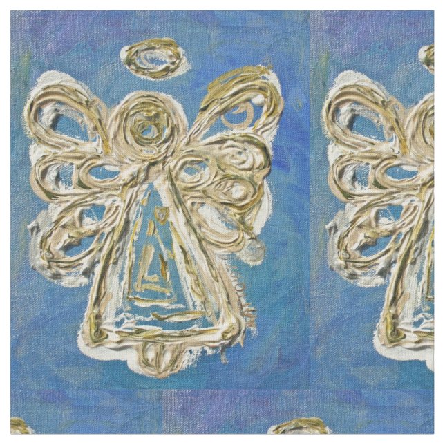 Blue White Guardian Angel Kunststoffe Stoff (Nahaufnahme)