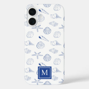 Blue White Hand Drawing Muscheln Beach Sommer iPhone 16 Hülle