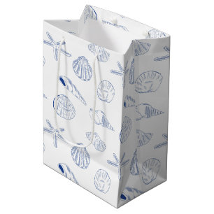 Blue White Hand Drawing Muscheln Beach Sommer Mittlere Geschenktüte