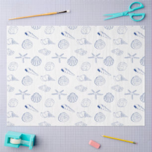 Blue White Hand Drawing Muscheln Beach Sommer Seidenpapier