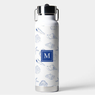 Blue White Hand Drawing Seashells Beach Summer Trinkflasche