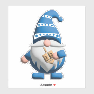 Blue White Hanukkah Gnome holding Dreidel Aufkleber
