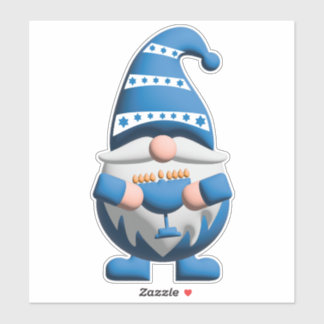 Blue White Hanukkah Gnome holding Menorah Aufkleber