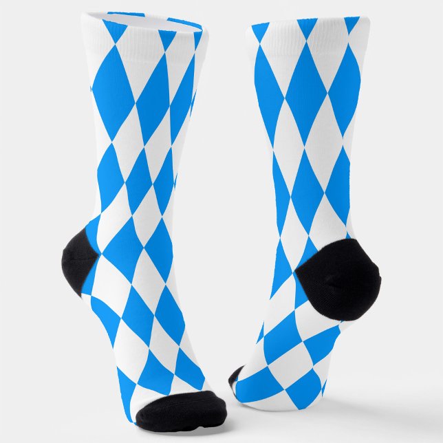 Blue White Harlequin Diamonds Schachbretts Design Socken (Von Creator hochgeladen)