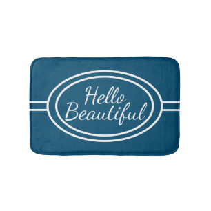 Blue & White Hello Beautiful Bath Mat Badematte