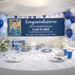 Blue White High School Uni-Abschluß Foto Banner