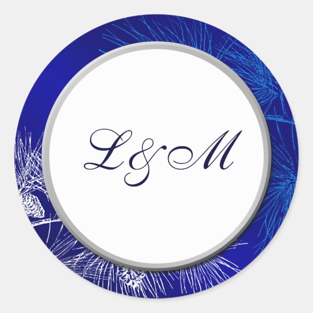 Blue White Holiday Custom Monogram Stickers (Vorderseite)