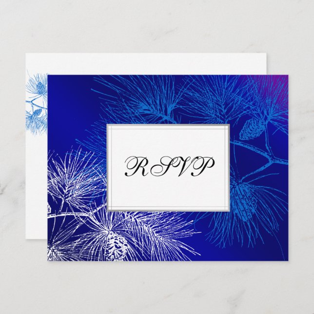 Blue White Holiday Pine Custom RSVP Cards (Vorne/Hinten)