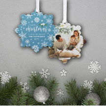 Blue White Holly Snowflakes Frohe Weihnachts-Foto