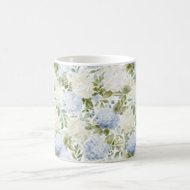 Blue White Hydrangea Romantic Floral Bridal Shower Kaffeetasse (Mittel)