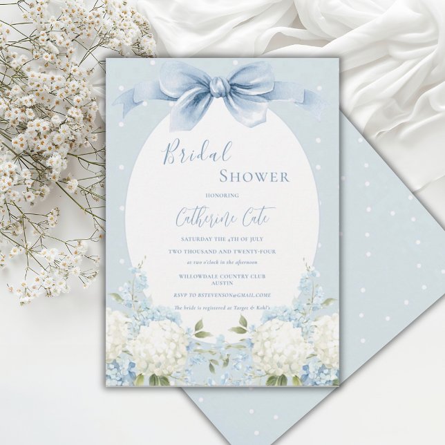 Blue White Hydrangeas Ribbon Vintage Bridal Shower Einladung (Von Creator hochgeladen)