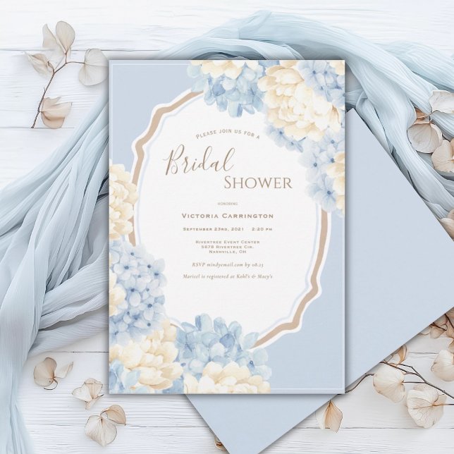 Blue & White Hydrangeas Vintage Bridal Shower Einladung (Von Creator hochgeladen)