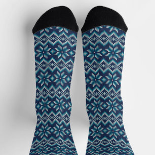 Blue & White Imitats Strick Pullover Schneeflocken Socken