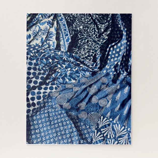 Blue White Indigo Fabrics Puzzle (Vertikal)