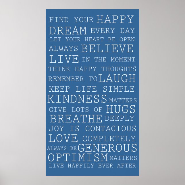 Blue White Inspirational Quotes Poster (Vorne)