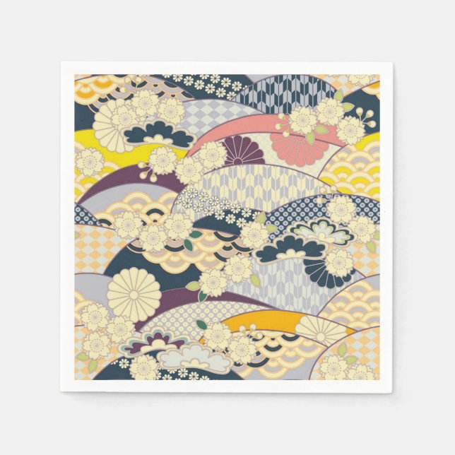 Blue White Japanese Kimono Floral Decoupage Paper Serviette (Vorderseite)