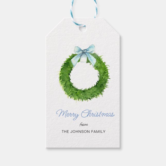Blue & White Kraath mit Bogen Weihnachtsgeschenk T Geschenkanhänger (Vorderseite)