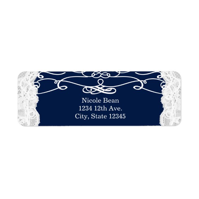 Blue & White Lace Elegante Hochzeitsadressen-Label (Vorne)
