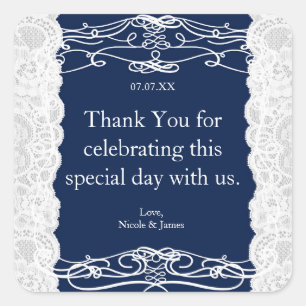 Blue & White Lace Elegante Wedding Favor Stickers