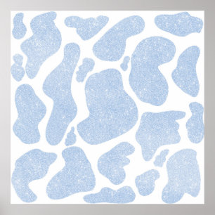 Blue White Large Cow Spots Animal Print Poster