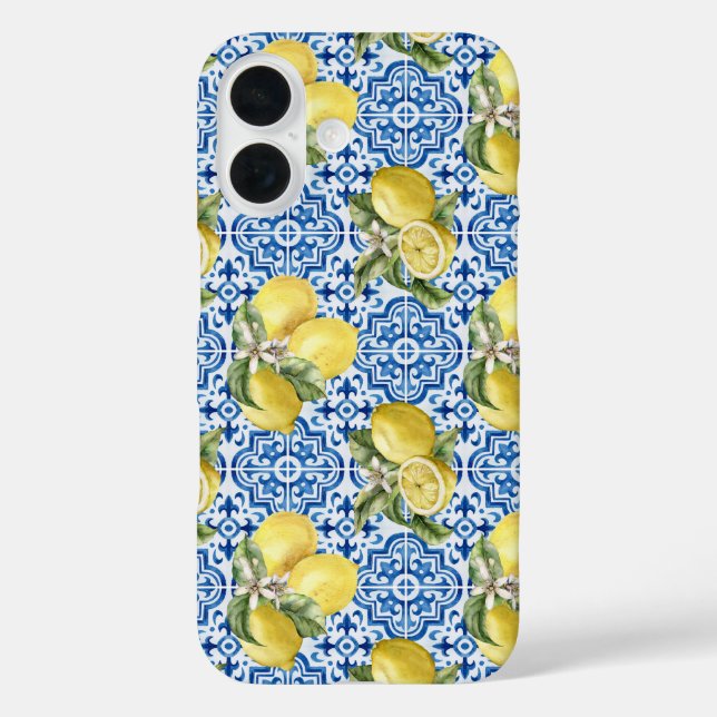 Blue White Lemon Tile Mediterranean Pattern Case-Mate iPhone Hülle (Rückseite)