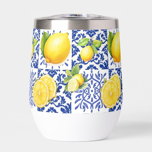 Blue White Lemon Tile Pattern Mediterranean Citrus (Vorderseite)