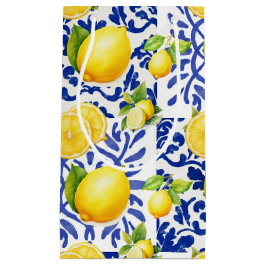 Blue White Lemon Tile Pattern Mediterranean Citrus Kleine Geschenktüte