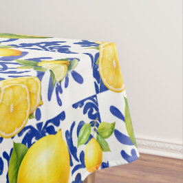 Blue White Lemon Tile Pattern Mediterranean Citrus Tischdecke